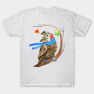 owl on a branch autumn wind T-Shirt